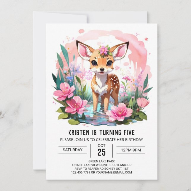 Invitación Wild One Woodland Adventure Chica Cumpleaños (Anverso)