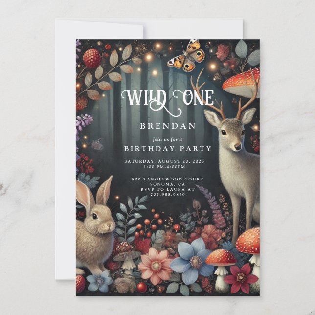 Invitación Wild One Woodland Animals Boy 1er cumpleaños (Anverso)