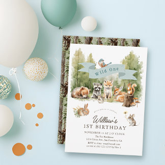 Invitación Wild One Woodland Animals Forest Boy 1st Birthday