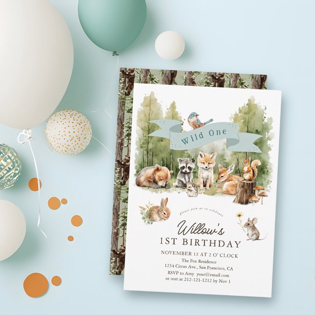 Invitación Wild One Woodland Animals Forest Boy 1st Birthday (Subido por el creador)
