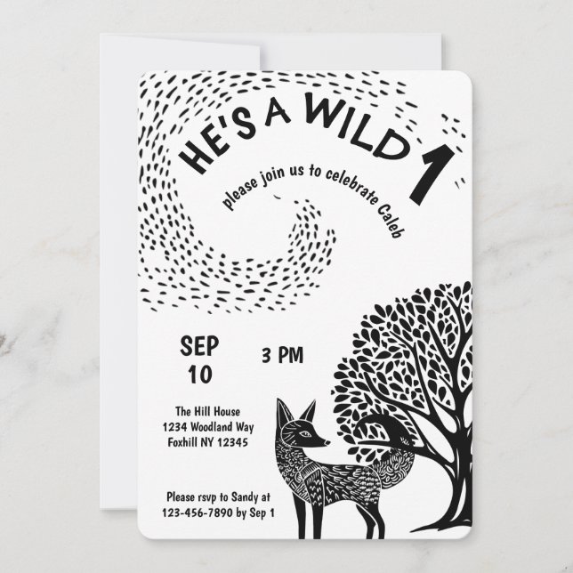 Invitación Wild One Woodland Fox (Anverso)