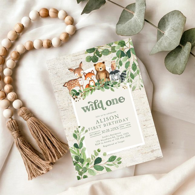 Invitación Wild One Woodland Party Animals 1st Birthday (Subido por el creador)