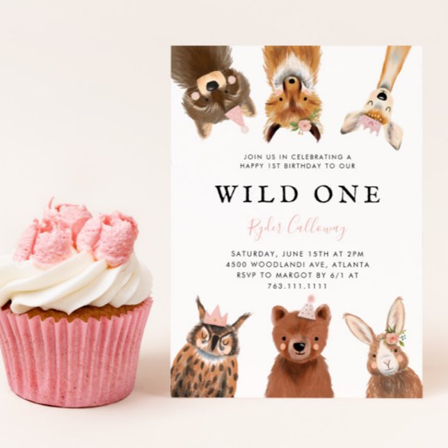 Invitación Wild One Woodland Pink First Birday Party (Subido por el creador)