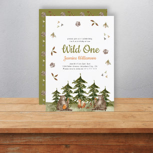 Invitación Wild One Woodland Tema acuarela Fiesta de cumpleañ