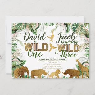 Invitación Wild One y Three Combinated Zoo 1er tercer cumplea