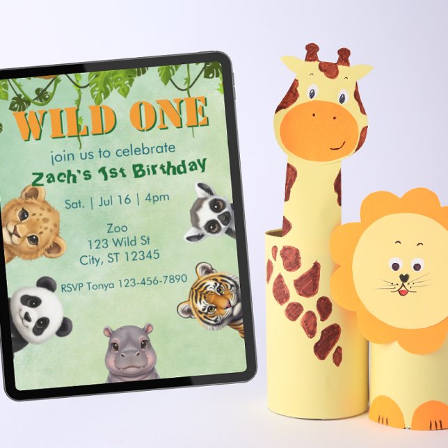 Invitación Wild One, Zoo Animal 1st Birthday Invitation (Subido por el creador)