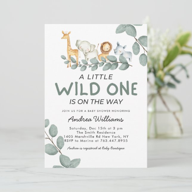 Invitación Wild One Zoo Animals Neutral Gender Baby Shower (Anverso de pie)