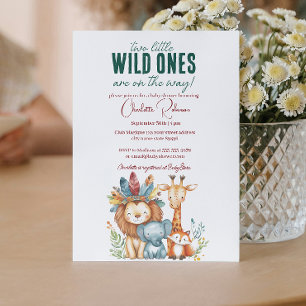 Invitación Wild Ones I gemelos Safari Bebé ducha