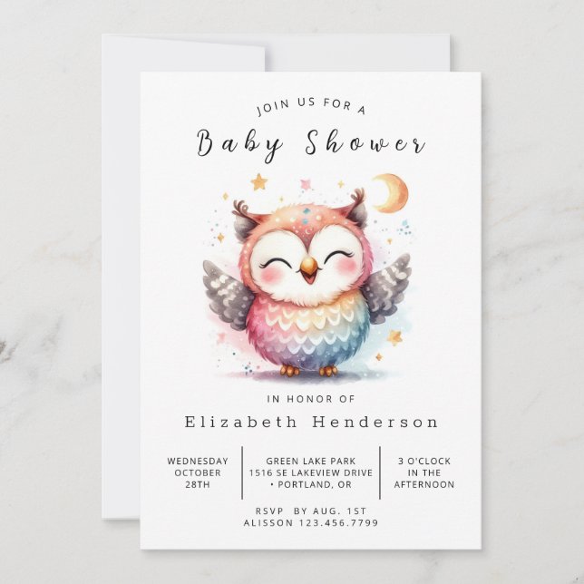 Invitación Wild Personalizado Owl Baby Shower (Anverso)