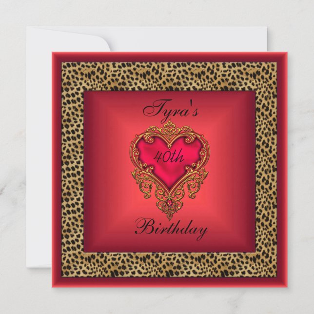 Invitación Wild Red Heart Jewel Gold Elegant 40 cumpleaños (Anverso)