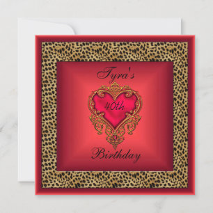 Invitación Wild Red Heart Jewel Gold Elegant 40 cumpleaños