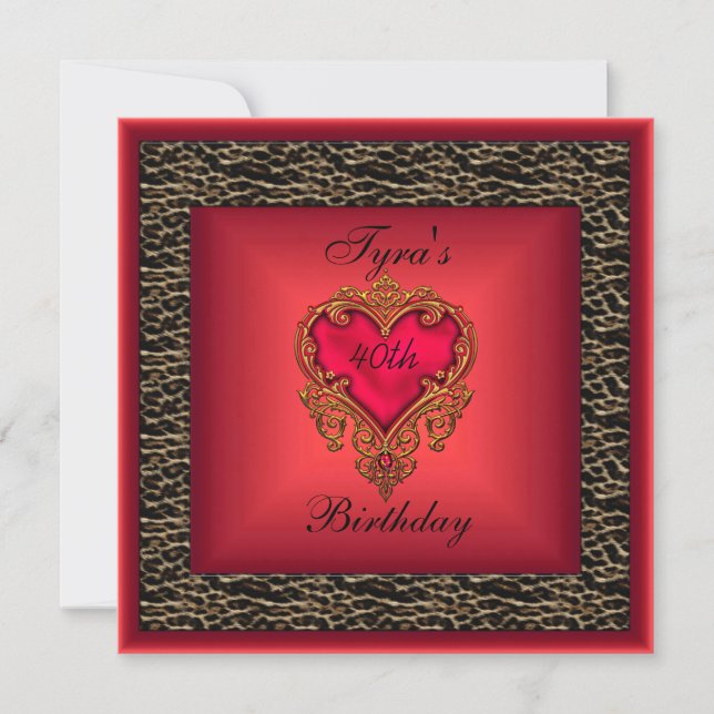 Invitación Wild Red Heart Jewel Gold Elegant 40 cumpleaños 2 (Anverso)