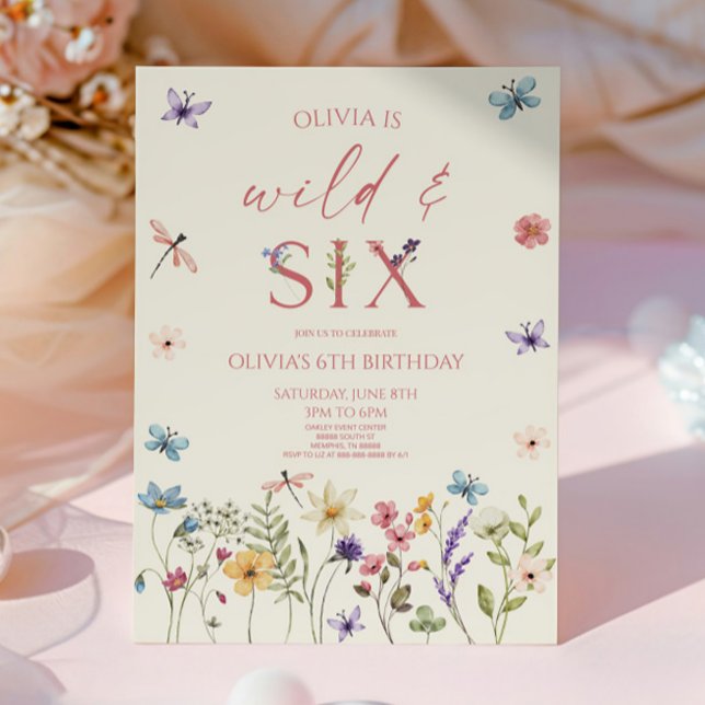 Invitación Wild & Six Wildflower Floral 6th Birthday Party (Subido por el creador)