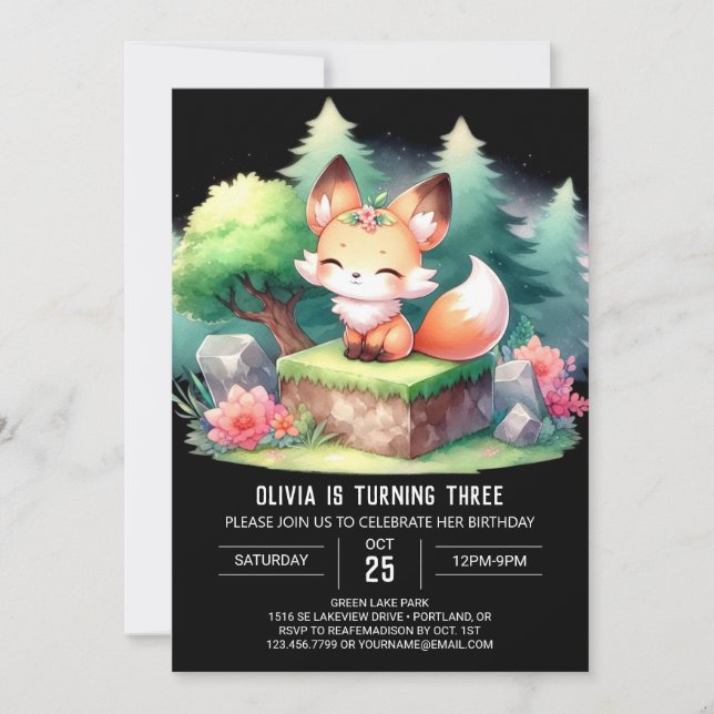 Invitación Wild Sweet Fox Birthday digital (Anverso)