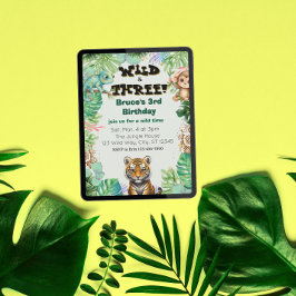Invitación Wild & Three, Watercolor Jungle Birthday
