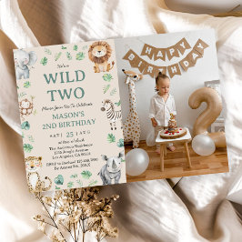 Invitación Wild Two Jungle Safari Animals Birthday Photo