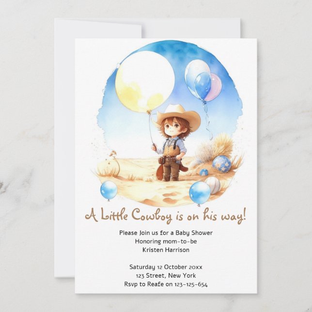 Invitación Wild West Adventure Watercolor Cowboy Baby Shower (Anverso)