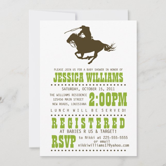 Invitación Wild West Baby Shower (Anverso)