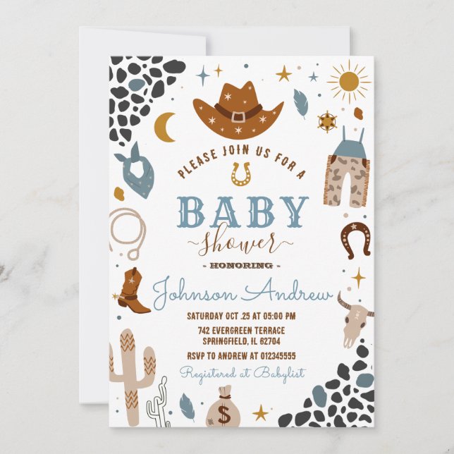 Invitación Wild West Baby Shower Rodeo Boy (Anverso)