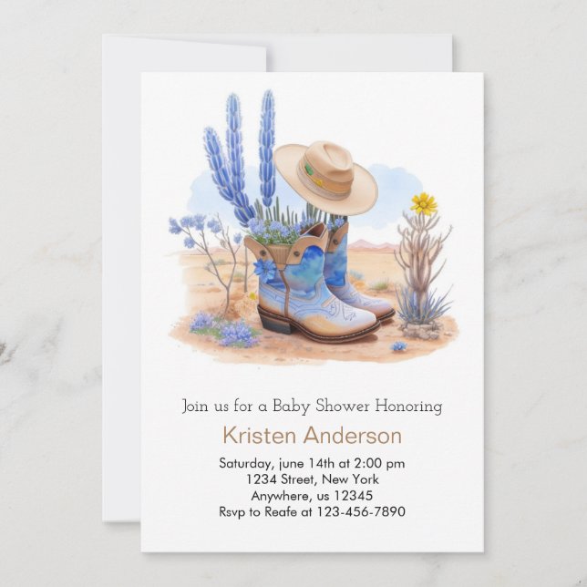 Invitación Wild West Boots y Baby Shower Gorra (Anverso)