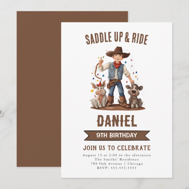 Invitación Wild West Cowboy Birthday Party (Anverso / Reverso)