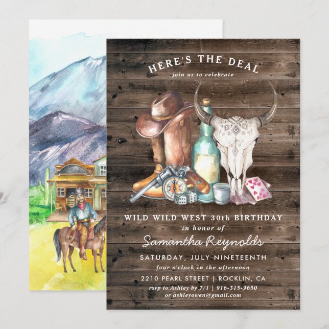 Invitación Wild West Cowboy Birthday Party (Anverso / Reverso)