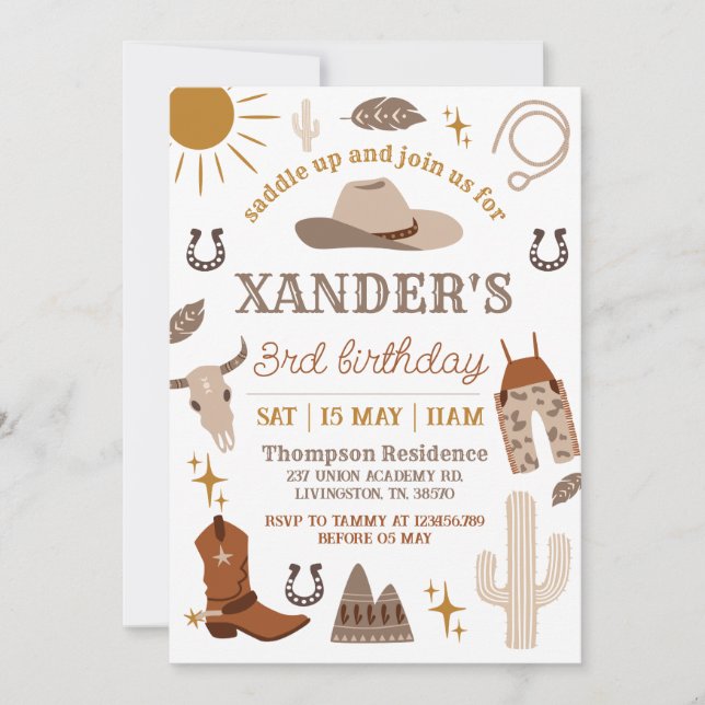 Invitación Wild West Cowboy Fiesta Occidental Cumpleaños (Anverso)