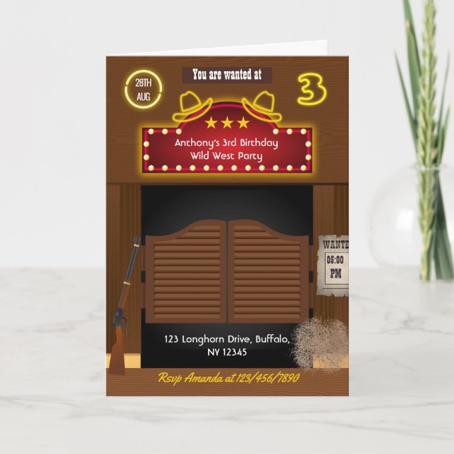 Invitación Wild West Cowboy foto Fiesta del tercer cumpleaños (Anverso)