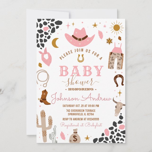 Invitación Wild West Cowgirl Baby Shower Rodeo Chica (Anverso)