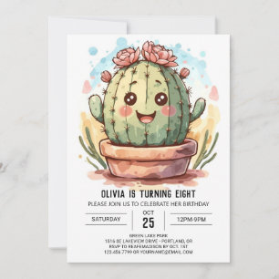 Invitación Wild West Elegant Acuarela Cactus Chica Cumpleaños