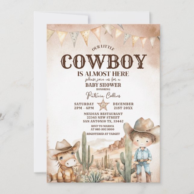 Invitación Wild West Little Cowboy Baby Shower (Anverso)