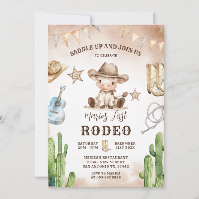 Invitación Wild West Mi primer cumpleaños de cowboy de rodeo (Anverso)