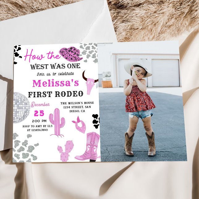 Invitación Wild West Rodeo Disco Cowgirl Pink Birthday Photo (Subido por el creador)