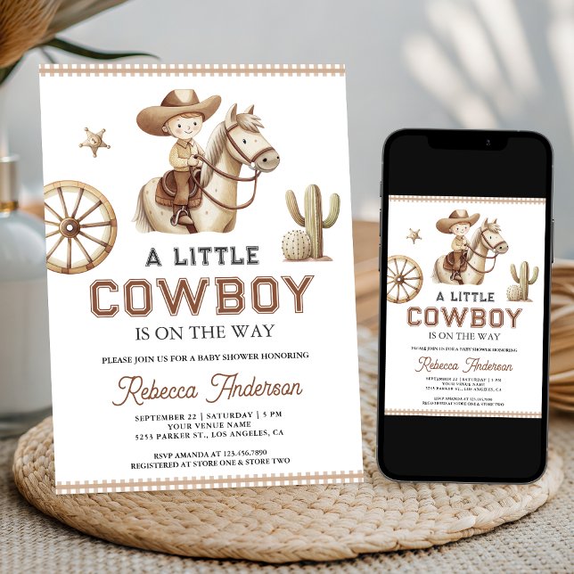 Invitación Wild West Rodeo Little Cowboy QR Code Baby Shower (Subido por el creador)