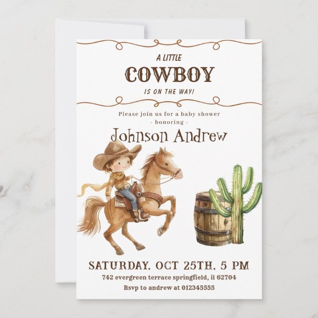 Invitación Wild West Rodeo Wester CowBoy Baby Shower (Anverso)