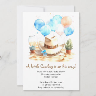 Invitación Wild West Watercolor Cowboy Baby Shower
