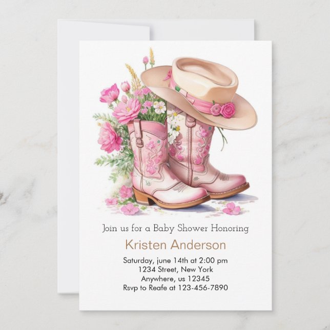 Invitación Wild West Watercolor Cowgirl Baby Shower (Anverso)