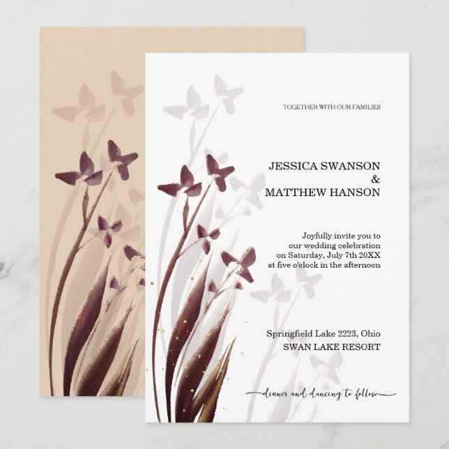Invitación Wild & Wine-Stained Watercolor Floral (Anverso / Reverso)