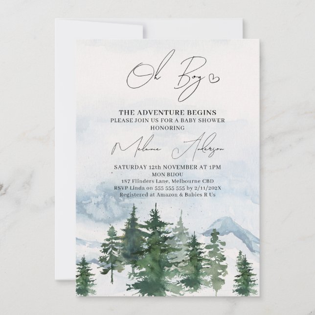 Invitación Wilderness The Adventure comienza Baby Shower (Anverso)