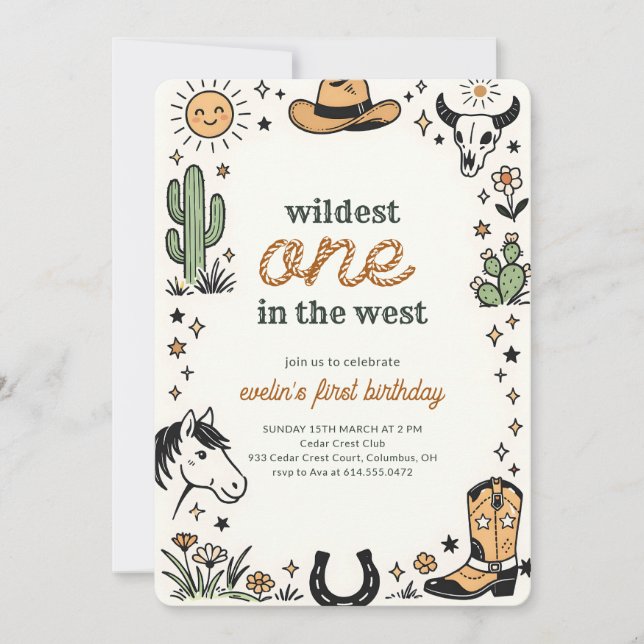 Invitación Wildest One Western Cowboy First Birthday (Anverso)
