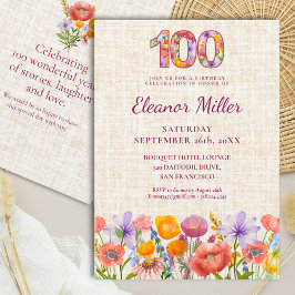 Invitación Wildflower 100th Birthday Party - Floral Number