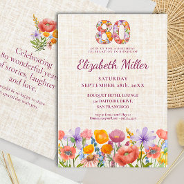 Invitación Wildflower 80th Birthday Party - Floral Number
