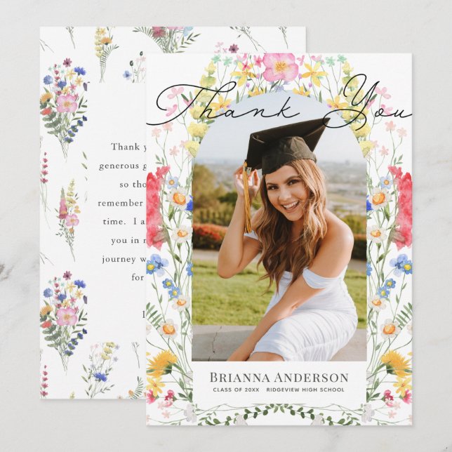 Invitación Wildflower Arch Photo Graduation Thank You Card (Anverso / Reverso)
