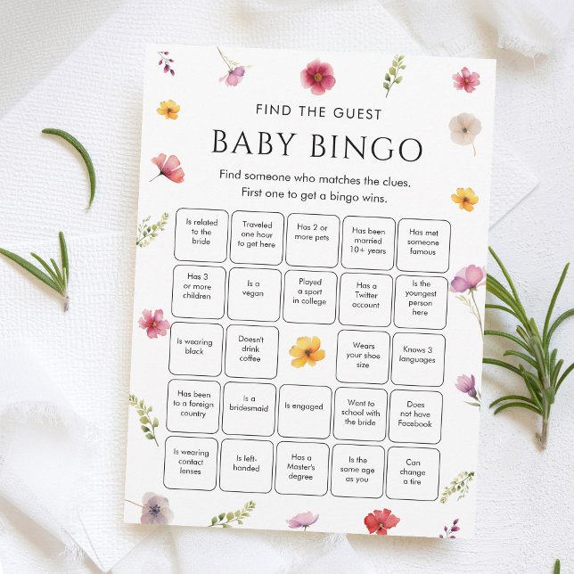 Invitación Wildflower Baby Shower Find the Guest Bingo Game  (Subido por el creador)