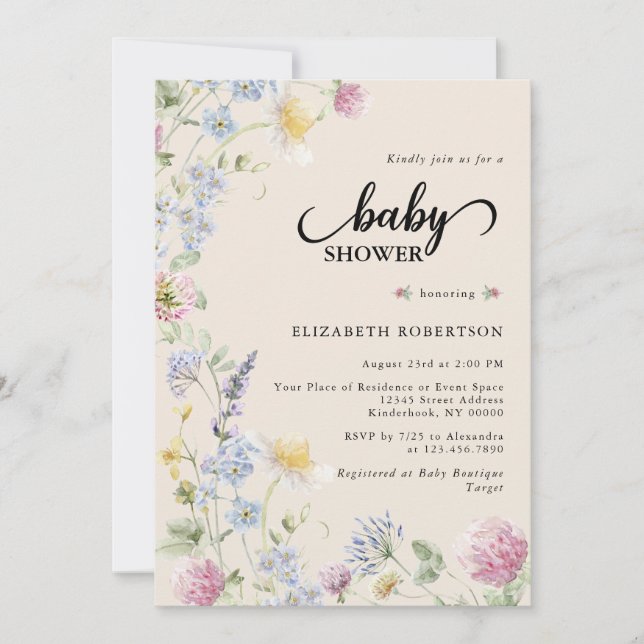 Invitación Wildflower Baby Shower Invitation (Anverso)