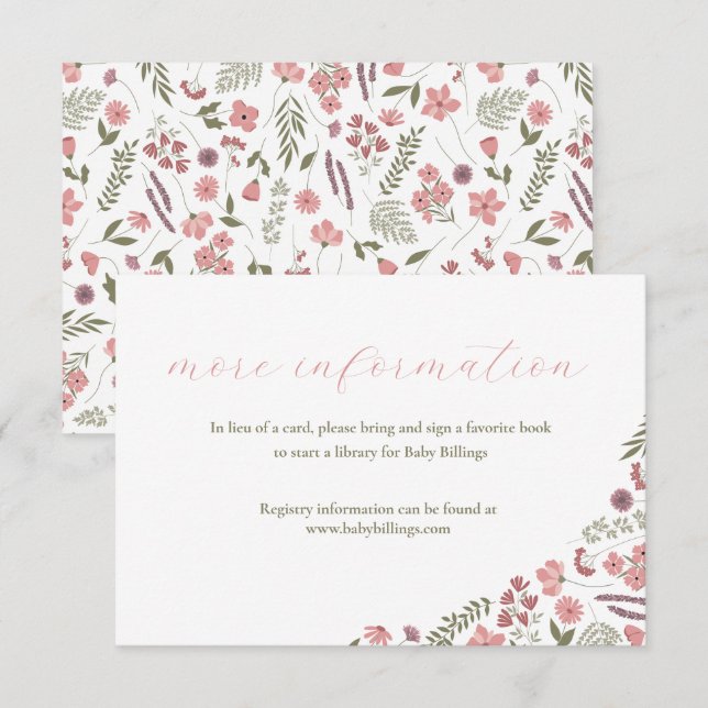 Invitación wildflower baby shower invitation insert - pink (Anverso / Reverso)