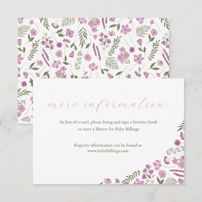 Invitación wildflower baby shower invitation insert - purple (Anverso / Reverso)