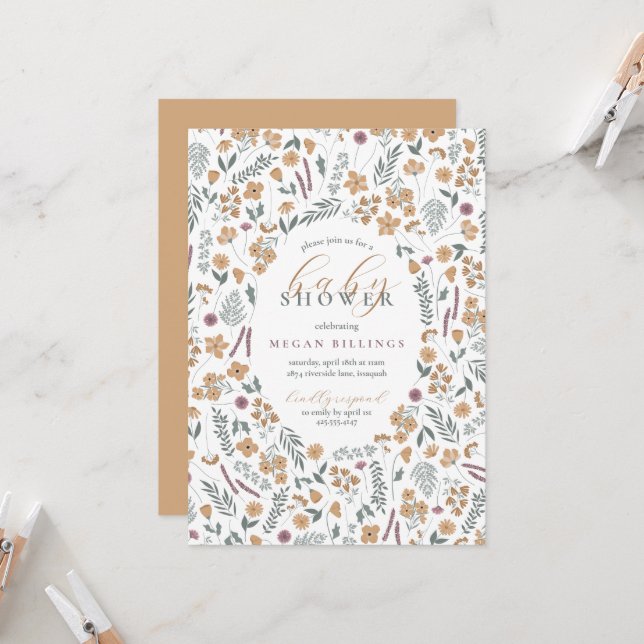 Invitación wildflower baby shower invitation - light orange (Anverso/Reverso In Situ)