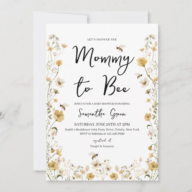 Invitación Wildflower Bee Baby Shower (Anverso)