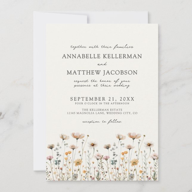 Invitación Wildflower Beige Boho Floral Wedding (Anverso)